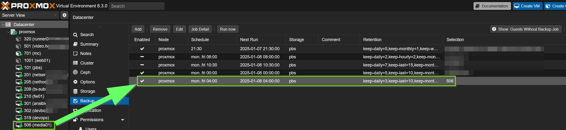 PBS Backup Configuration for media01